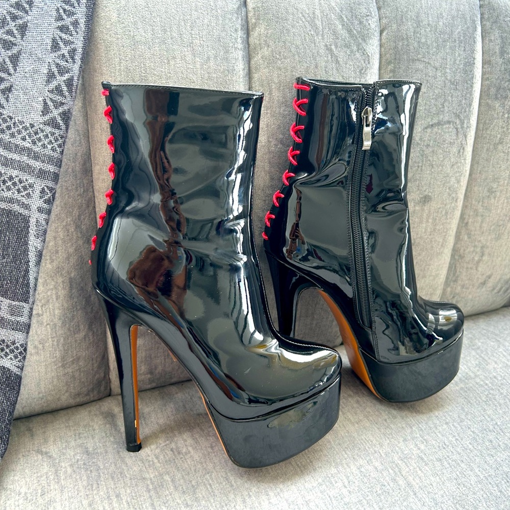 Halloween patent black boots booties